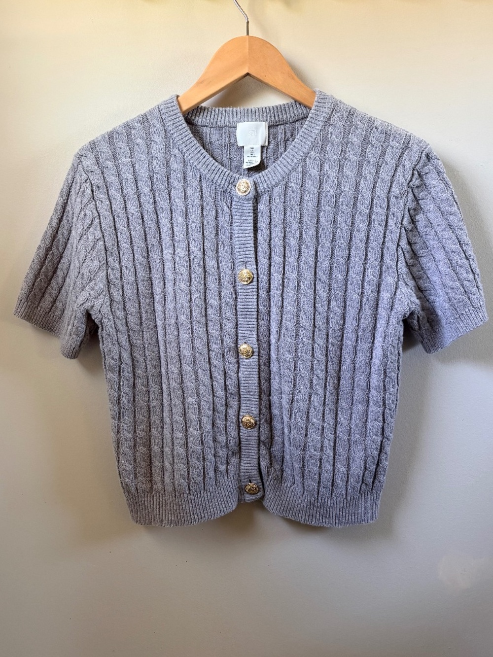 H&M Gray Cable Knit Short Sleeve Cardigan Sweater